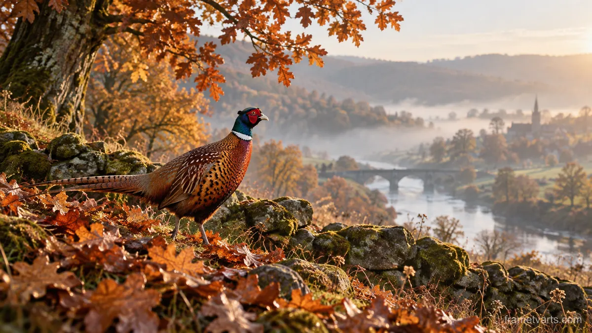 Pheasant among copper leaves – fine-art wildlife photography Samsung Frame TV art, 4K