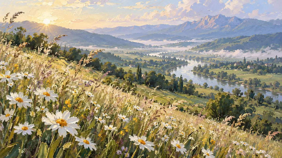 Meadow daisies and airy grasses – contemporary loose oil painting Samsung Frame TV art, 4K