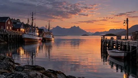 Fishing boats beside a quiet wooden jetty – fine-art photography Frame TV art