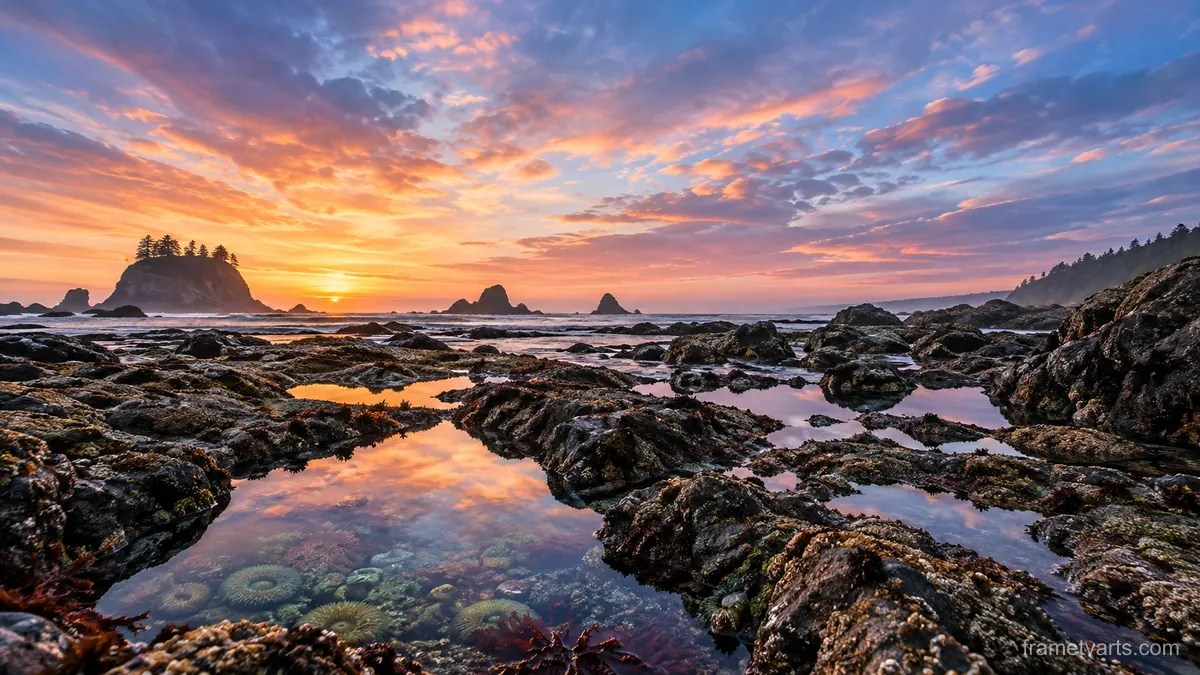 Tide pools scattered across rocky shore – fine-art photography Samsung Frame TV art, 4K