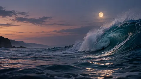Ocean swell beneath a pale moon – fine-art photography Frame TV art