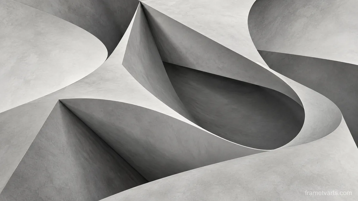 Sculptural folded planes viewed from above – monochrome minimalist abstraction Samsung Frame TV art, 4K
