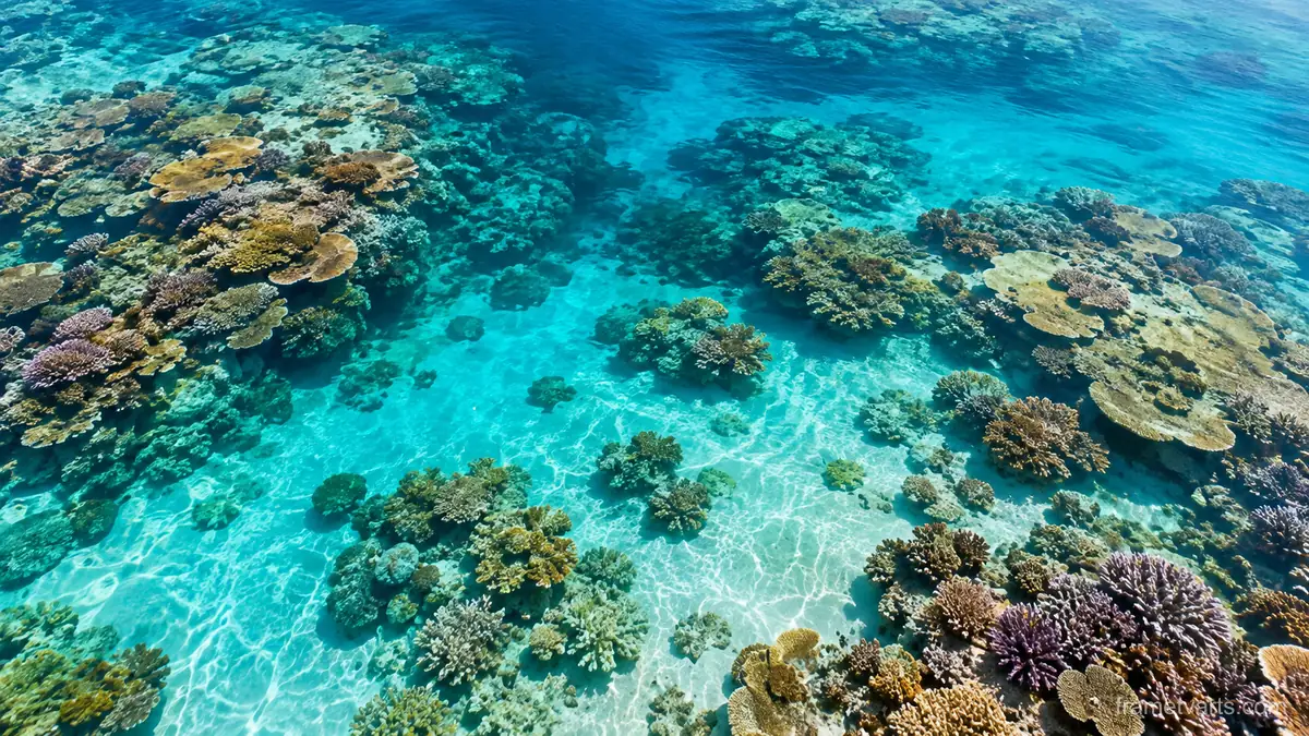 Coral reef viewed through clear shallows – fine-art photography Samsung Frame TV art, 4K