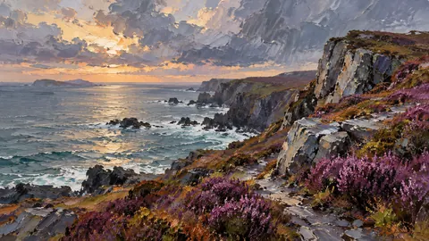Wild coastal heath after rain – expressive palette-knife painting Frame TV art
