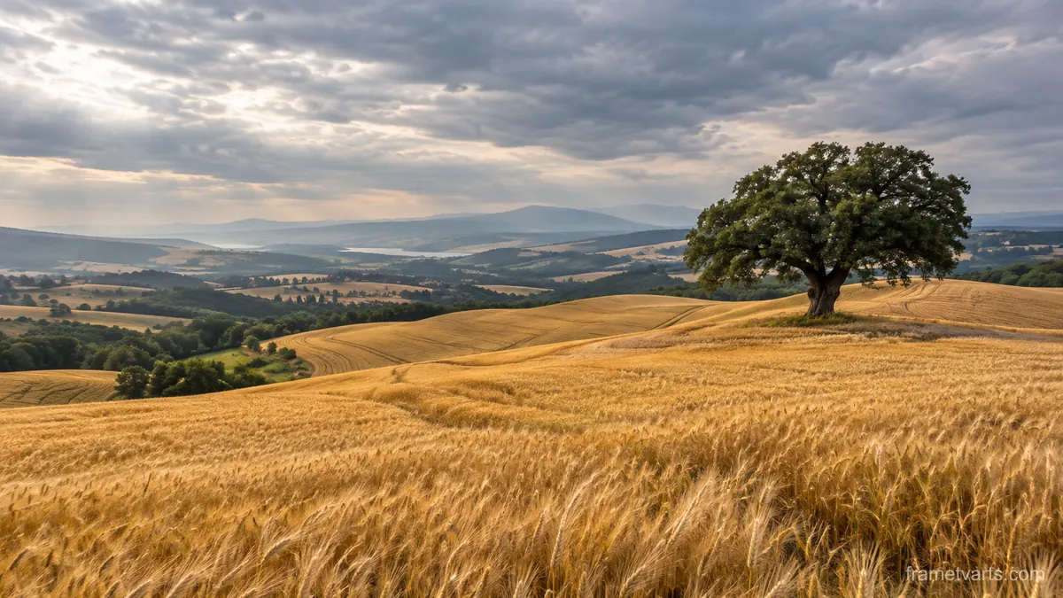 Golden wheat field and lone oak – fine-art natural photography Samsung Frame TV art, 4K