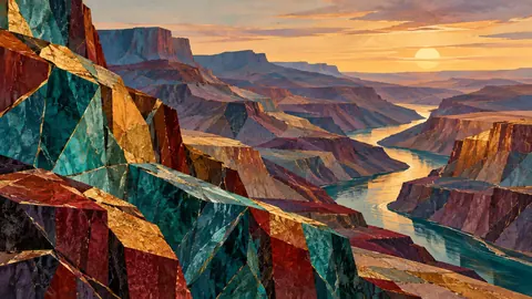 Expansive mineral strata and fractured textures – jewel-tone geometric modernism Frame TV art