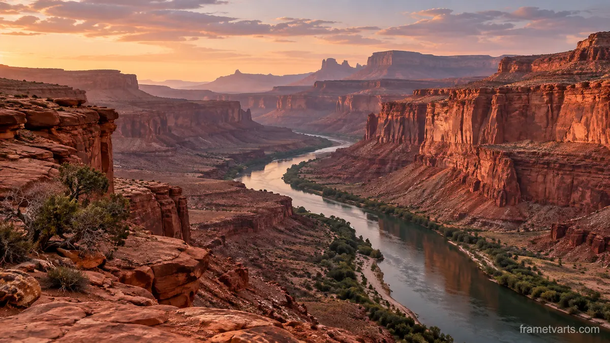 Red canyon and a narrow desert river – fine-art natural photography Samsung Frame TV art, 4K