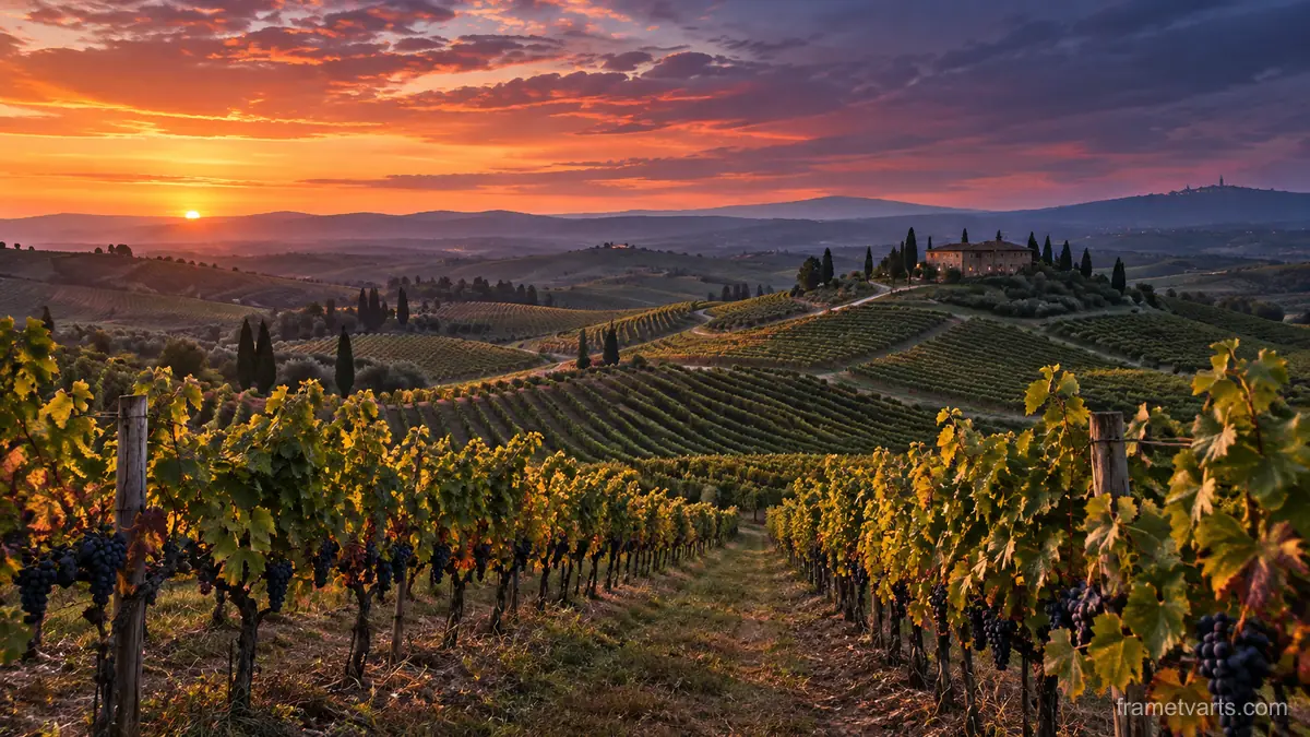 Rolling vineyard hills at harvest – fine-art natural photography Samsung Frame TV art, 4K