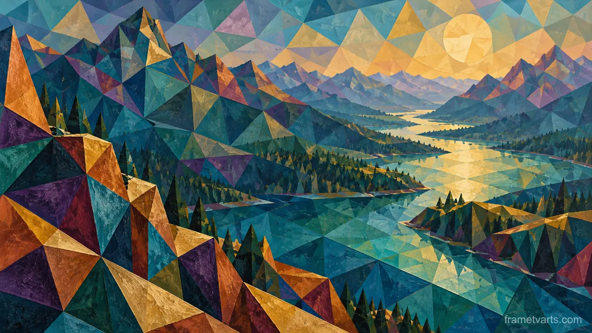 Tessellating imperfect triangles in varied sizes – jewel-tone geometric modernism Samsung Frame TV art, 4K