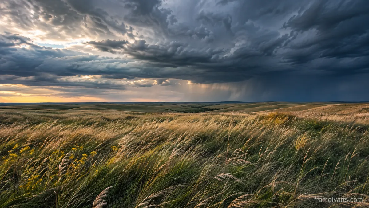 Prairie grass rippling beneath storm clouds – fine-art natural photography Samsung Frame TV art, 4K
