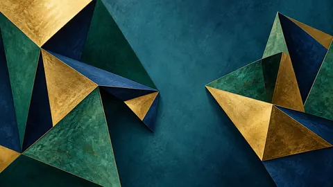 Sculptural folded planes viewed from above – jewel-tone geometric modernism Frame TV art