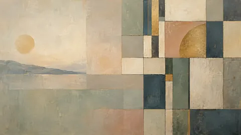 Interrupted grid of squares and narrow rectangles – muted pastel organic abstraction Frame TV art