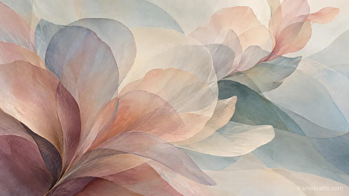 Overlapping translucent petal shapes – muted pastel organic abstraction Samsung Frame TV art, 4K