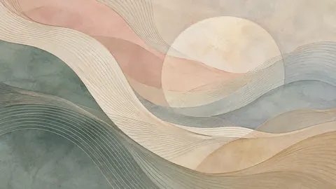 Rhythmic thin lines bending across layered fields – muted pastel organic abstraction Frame TV art
