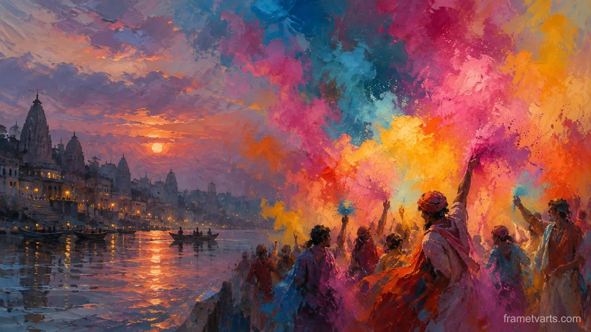 Holi abstract clouds of celebratory colored powder – traditional oil painting Samsung Frame TV art, 4K