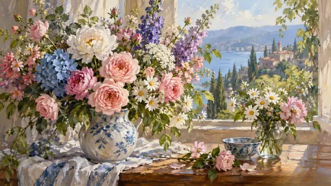 Mother's Day abundant garden bouquet without text – traditional oil painting Frame TV art