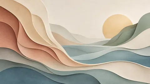 Layered paperlike curves with subtle depth – muted pastel organic abstraction Frame TV art
