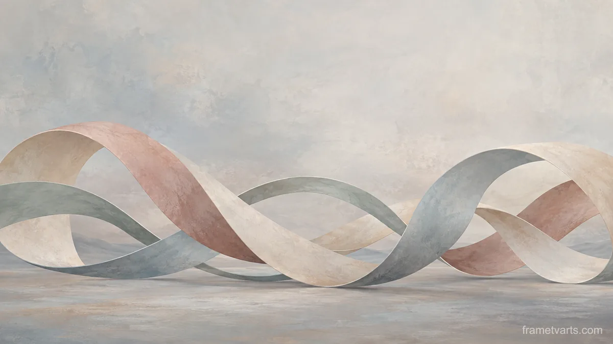 Ribbonlike loops crossing a matte background – muted pastel organic abstraction Samsung Frame TV art, 4K