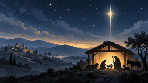 Nativity silhouette under a starry sky – minimal celebratory illustration Frame TV art
