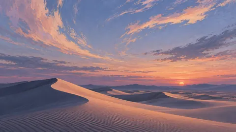 Wind-sculpted sand dunes under high clouds – minimalist landscape painting Frame TV art