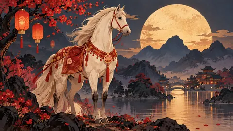 Lunar New Year decorative original zodiac horse – minimal celebratory illustration Frame TV art