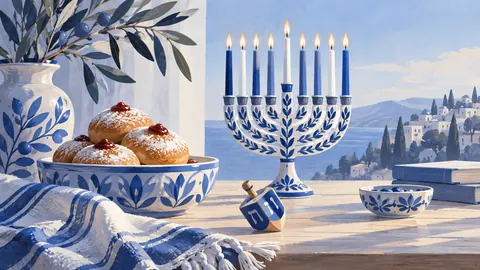 Hanukkah blue-and-white still life with dreidel – minimal celebratory illustration Frame TV art