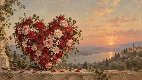 Valentine heart-shaped floral arrangement – vintage-inspired festive print Frame TV art