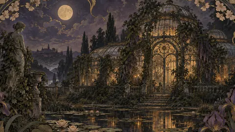 Haunted greenhouse with overgrown vines – decorative art nouveau painting Frame TV art