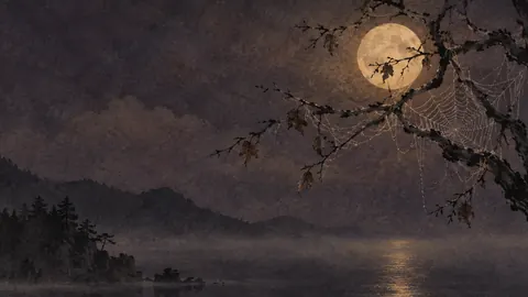 Moon through cobweb-laced branches – japanese-inspired minimal composition Frame TV art
