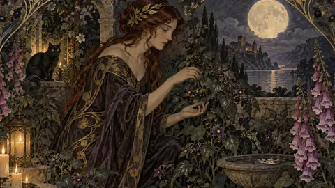 Witch's garden of nightshade and foxglove – decorative art nouveau painting Frame TV art