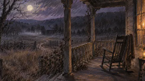 Haunted farmhouse porch with a rocking chair – soft pastel drawing Frame TV art