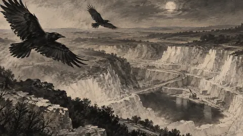 Ravens above a chalk quarry – monochrome minimalist abstraction Frame TV art
