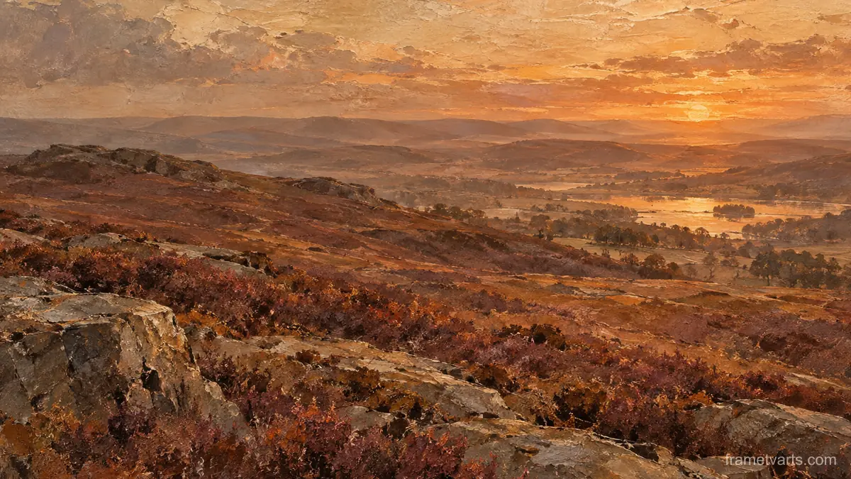 Autumn heather moorland at sunset – earth-tone textured abstraction Samsung Frame TV art, 4K