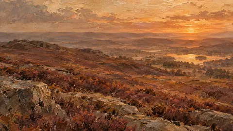Autumn heather moorland at sunset – earth-tone textured abstraction Frame TV art