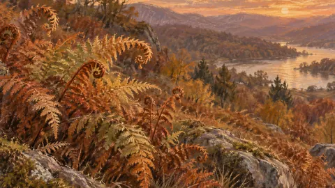 Autumn ferns curling in low light – chalk pastel study Frame TV art
