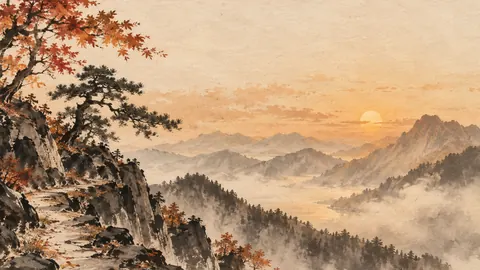 Maple and pine at a mountain pass – zen sumi-e ink wash Frame TV art