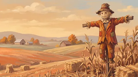 Harvest scarecrow in a stubble field – storybook gouache Frame TV art