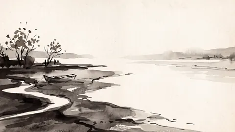 Autumn estuary at low tide – monochrome minimalist abstraction Frame TV art