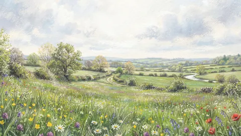Spring meadow after rain – chalk pastel study Frame TV art