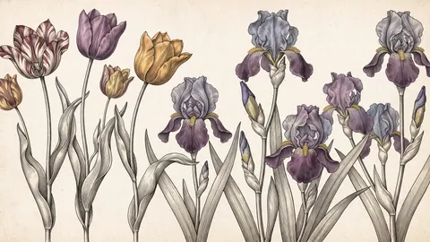 Tulip and iris botanical study – vintage plate engraving Frame TV art