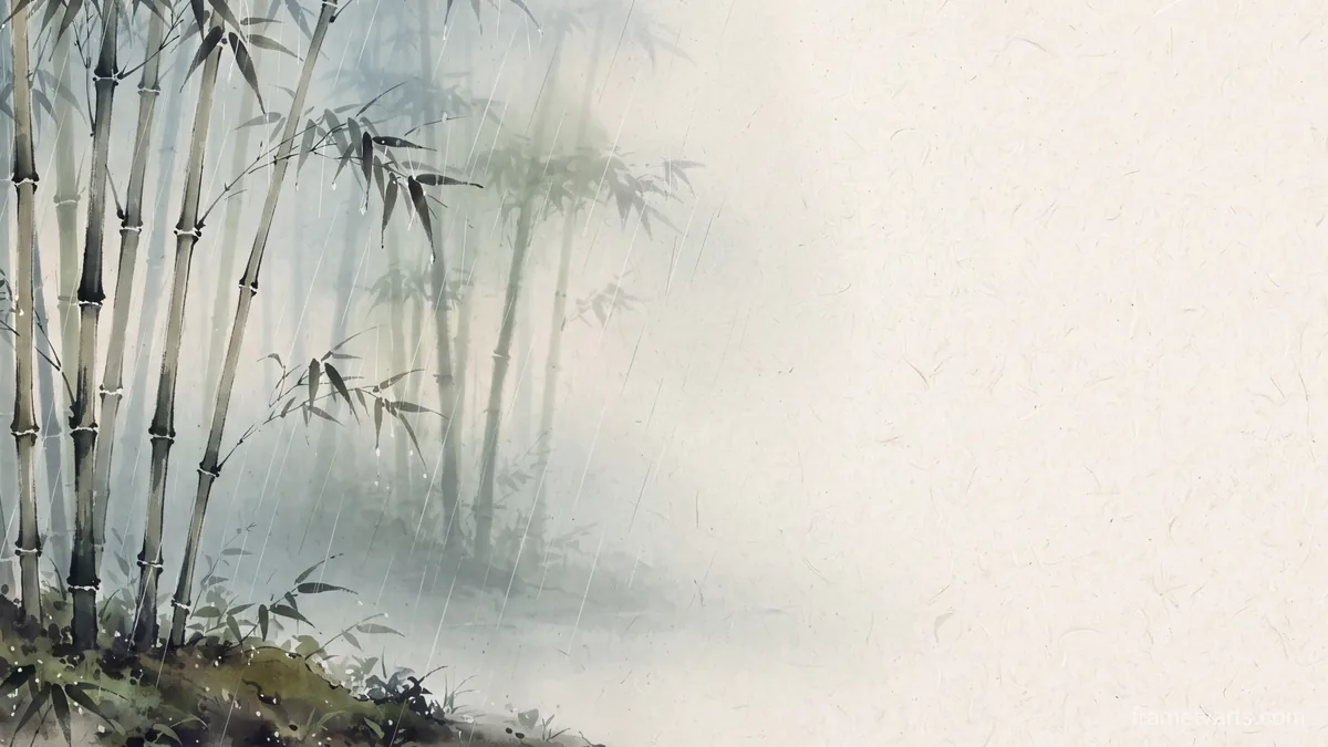 Bamboo grove in drifting rain – japanese-inspired minimal composition Samsung Frame TV art, 4K