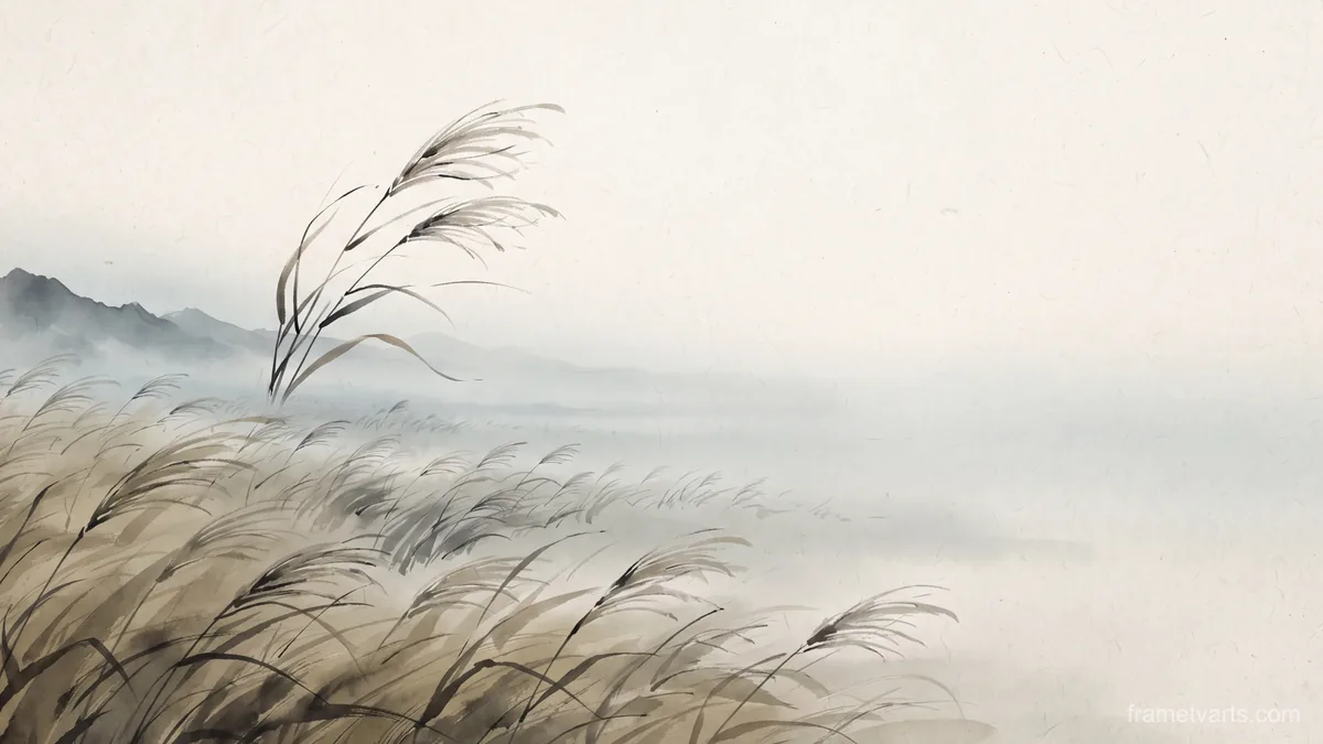 Wind through a field of susuki grass – japanese-inspired minimal composition Samsung Frame TV art, 4K