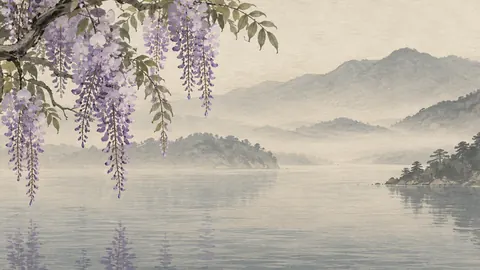 Wisteria trailing over water – japanese-inspired minimal composition Frame TV art