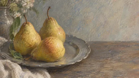 Pears on a pewter plate – soft pastel drawing Frame TV art