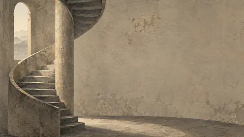 Spiral stair in an empty tower – japanese-inspired minimal composition Frame TV art