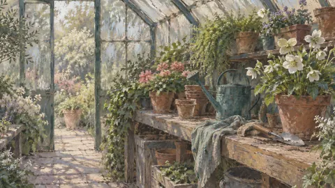 Greenhouse panes and staging – chalk pastel study Frame TV art